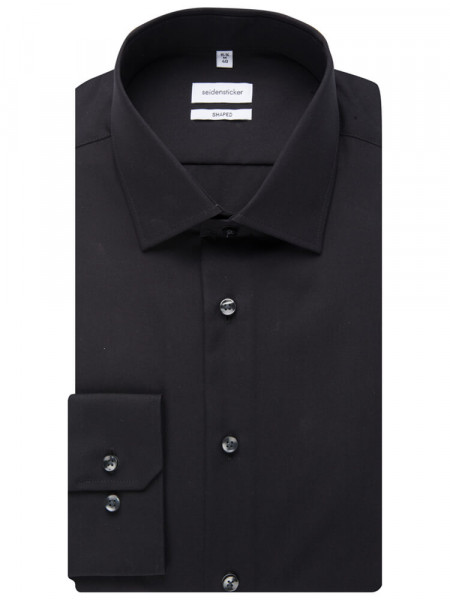 SEIDENSTICKER Tailored Fit Hemd Schwarz Business Kent Popeline - Ansicht 4