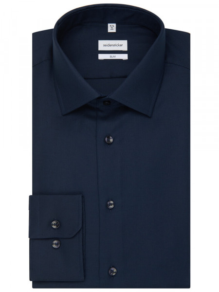 SEIDENSTICKER Slim Fit Hemd Dunkelblau Business Kent Struktur - Ansicht 4